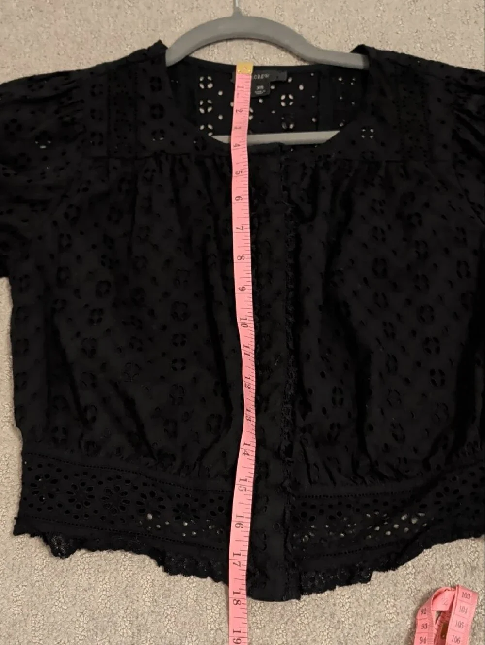 J. Crew Black Eyelet Puff-Sleeve Cropped Blouse